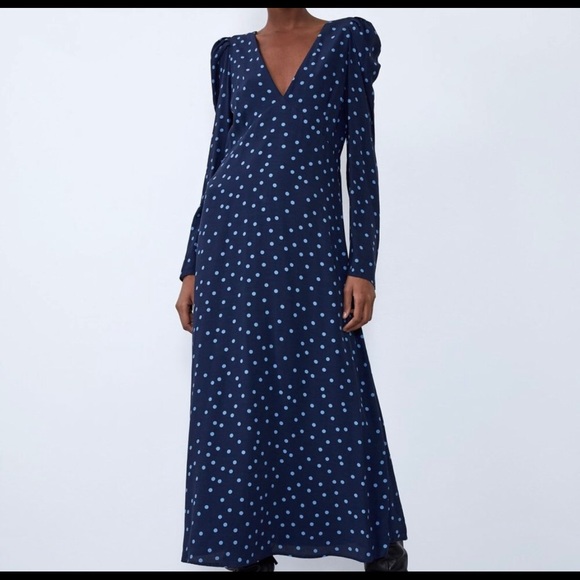 Zara Navy Blue Polka Dress - Picture 3 of 5